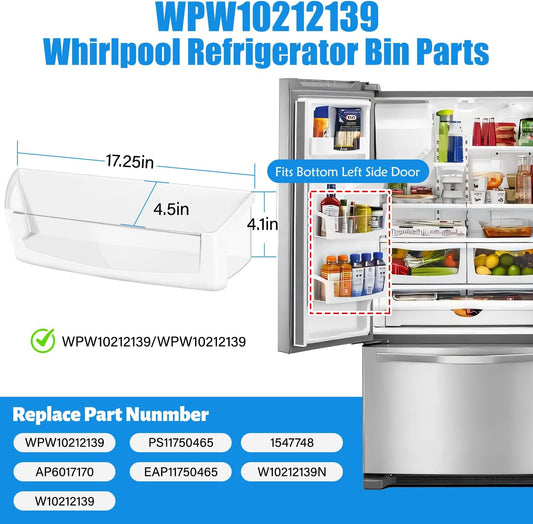 (2 PACK) UPGRADED WPW10212139 Refrigerator Door Bin Shelf Compatible with Whirlpool Refrigerator Shelf Parts W10212139 Cantilever Bin ,For Whirlpool Fridge Shelves Replacement GI6SDRXXY WRF555SDH