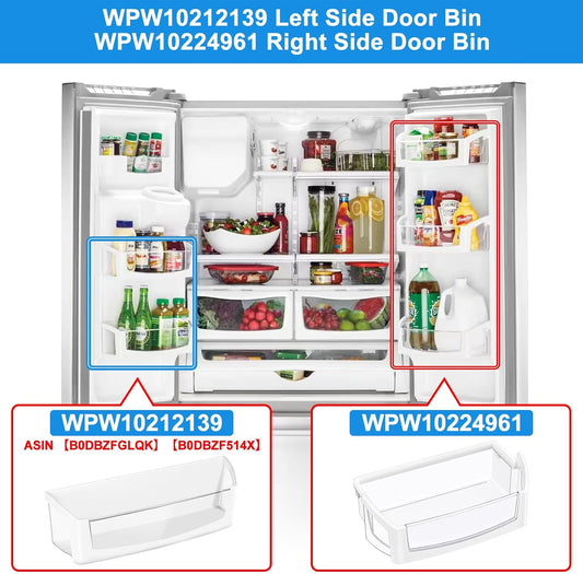 (2 PACK) UPGRADED WPW10224961 Refrigerator Door Bin Shelf Compatible with Whirlpool Refrigerator Door Shelf W10224961 AP6017170,For Whirlpool Replacement Door Shelf Parts WRX735SDBM, WRF555SDH