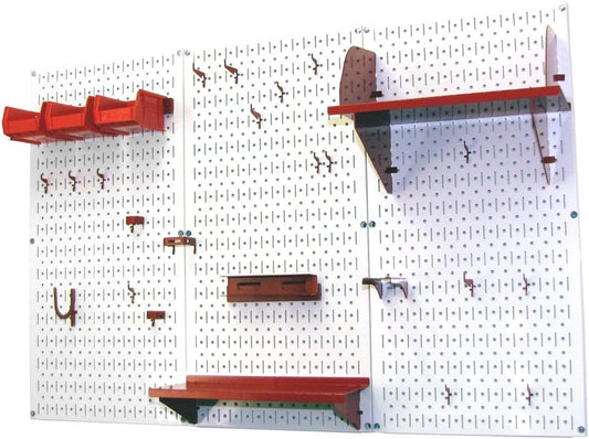 Wall Control Pegboard Organizer 4 ft. Metal Pegboard Standard Tool Storage Kit with White Toolboard and Red Accessories