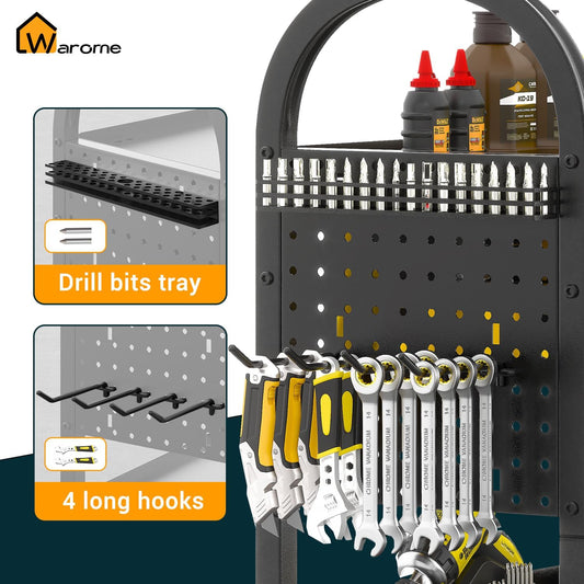 Warome Power Tool Organizer for Garage,Heavy Duty Tools Holder Storage Rack On Wheels,Floor Standing Rolling Power Tool Cart for Storage and Organization,Father/Husband/Boyfriend/Men/Dad Gift